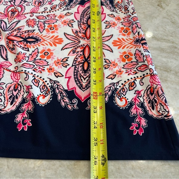 Eliza J | Multicolor Paisley & Floral Print Shift Midi Dress | Pink‎ Navy | 10 - Picture 8 of 12